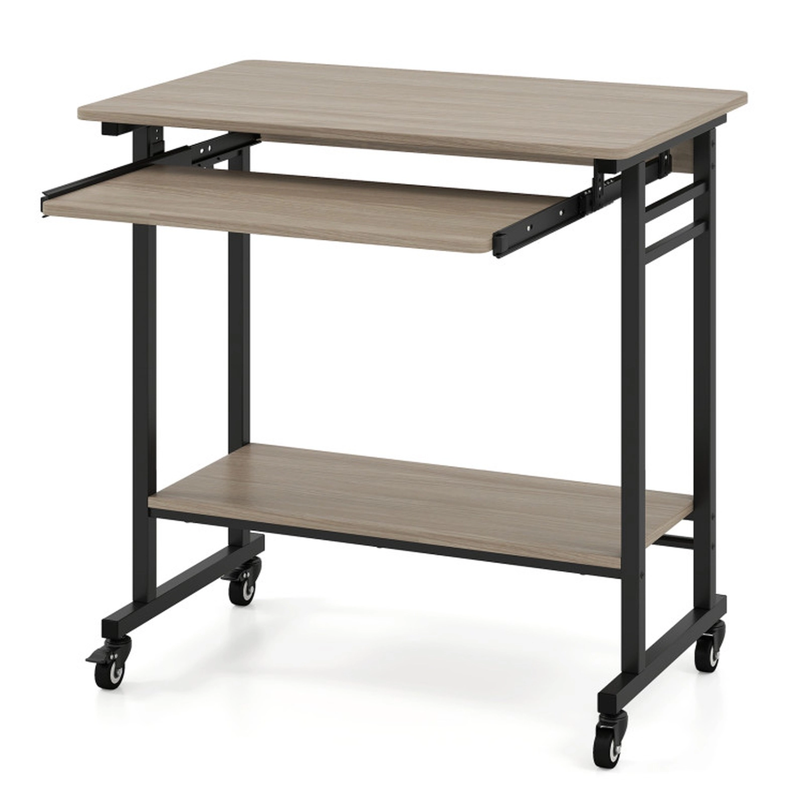 SUGIFT Pull-Out Keyboard Tray Bottom Shelf Rolling Laptop Computer Desk 31.5-in x 19.5-in x 31-in 160-lb Capacity Gray