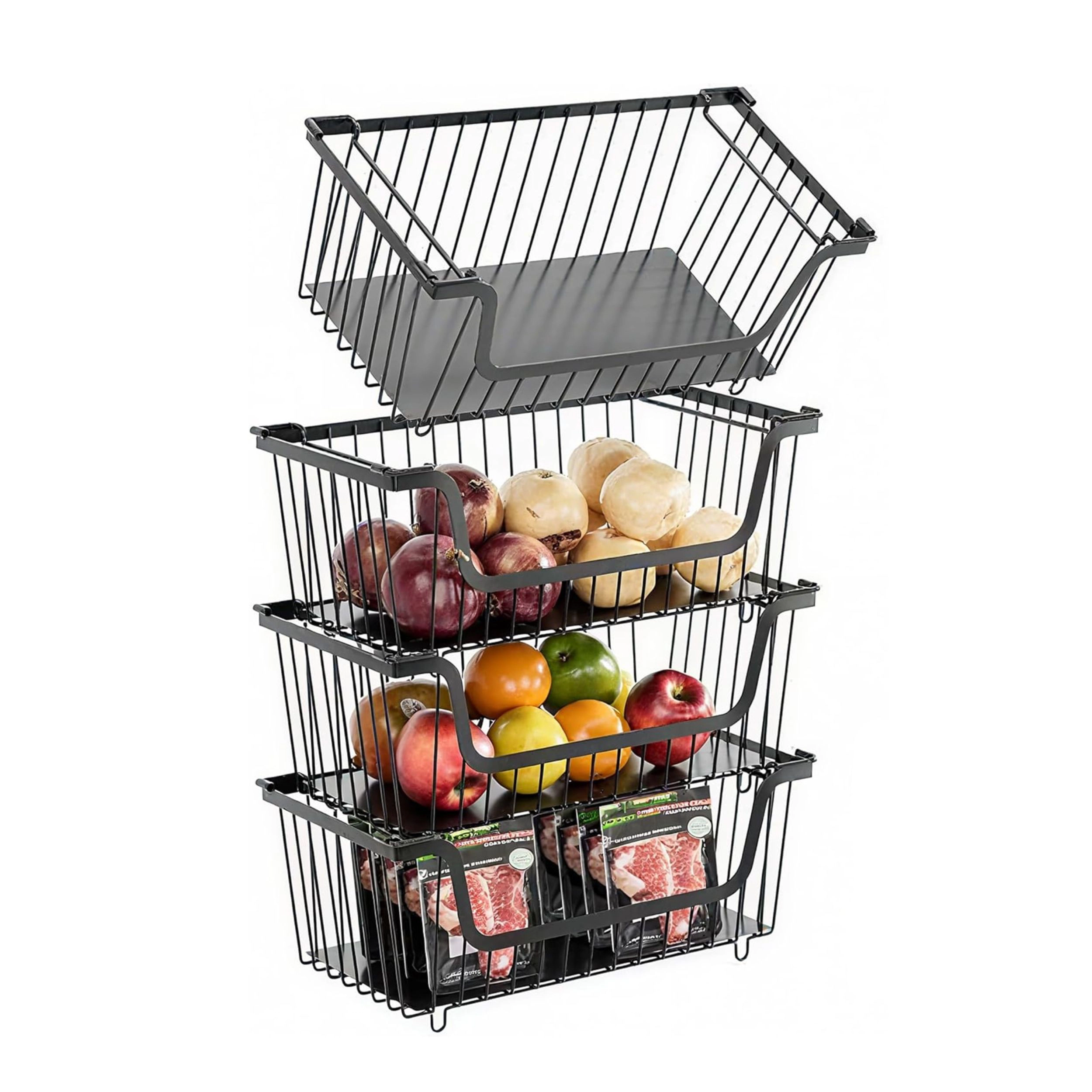 Stock Preferred Pack of 4 Stackable Wire Pantry Storage Basket Organizer Set