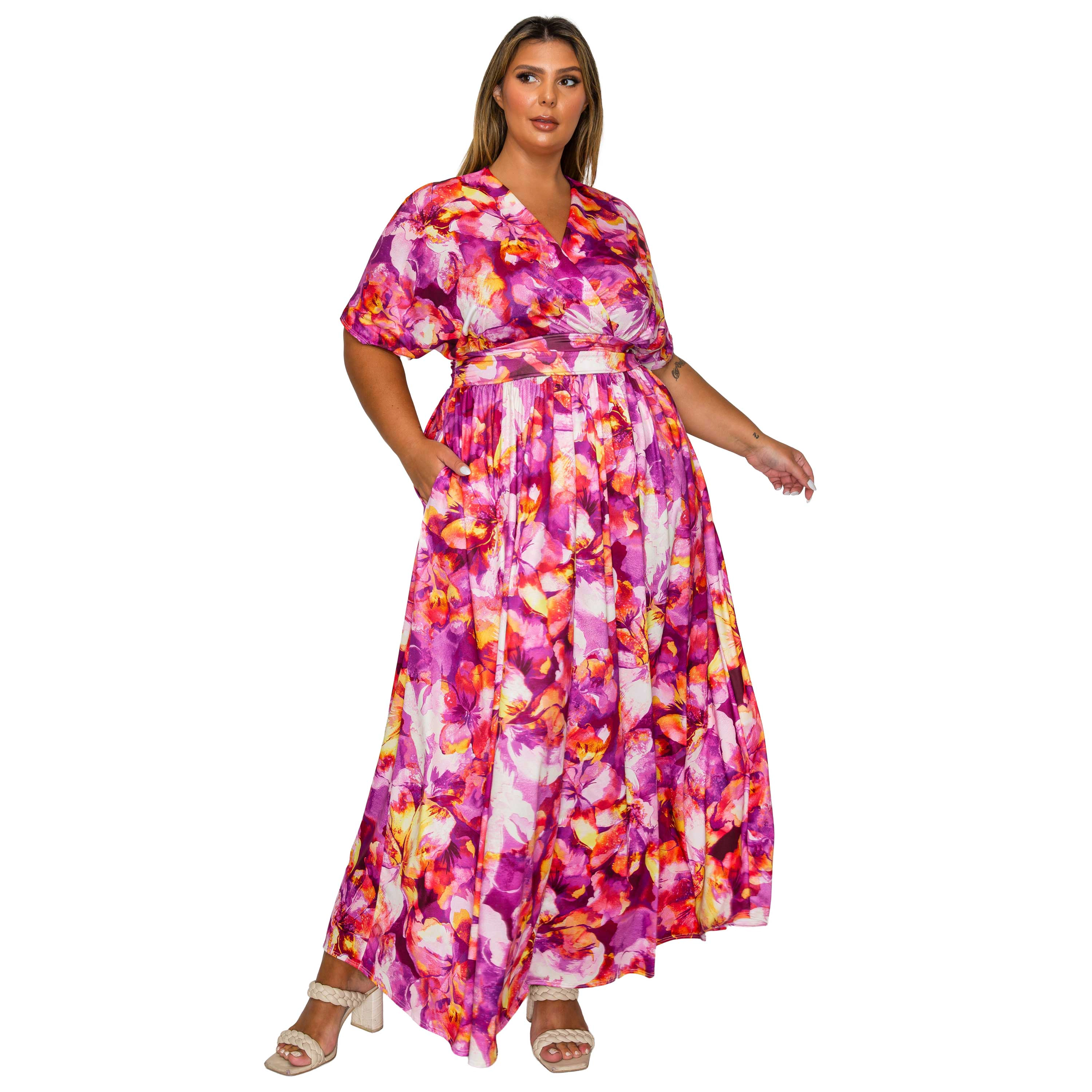 L I V D Women's Plus Size Minoa Floral Empire Waist Dress