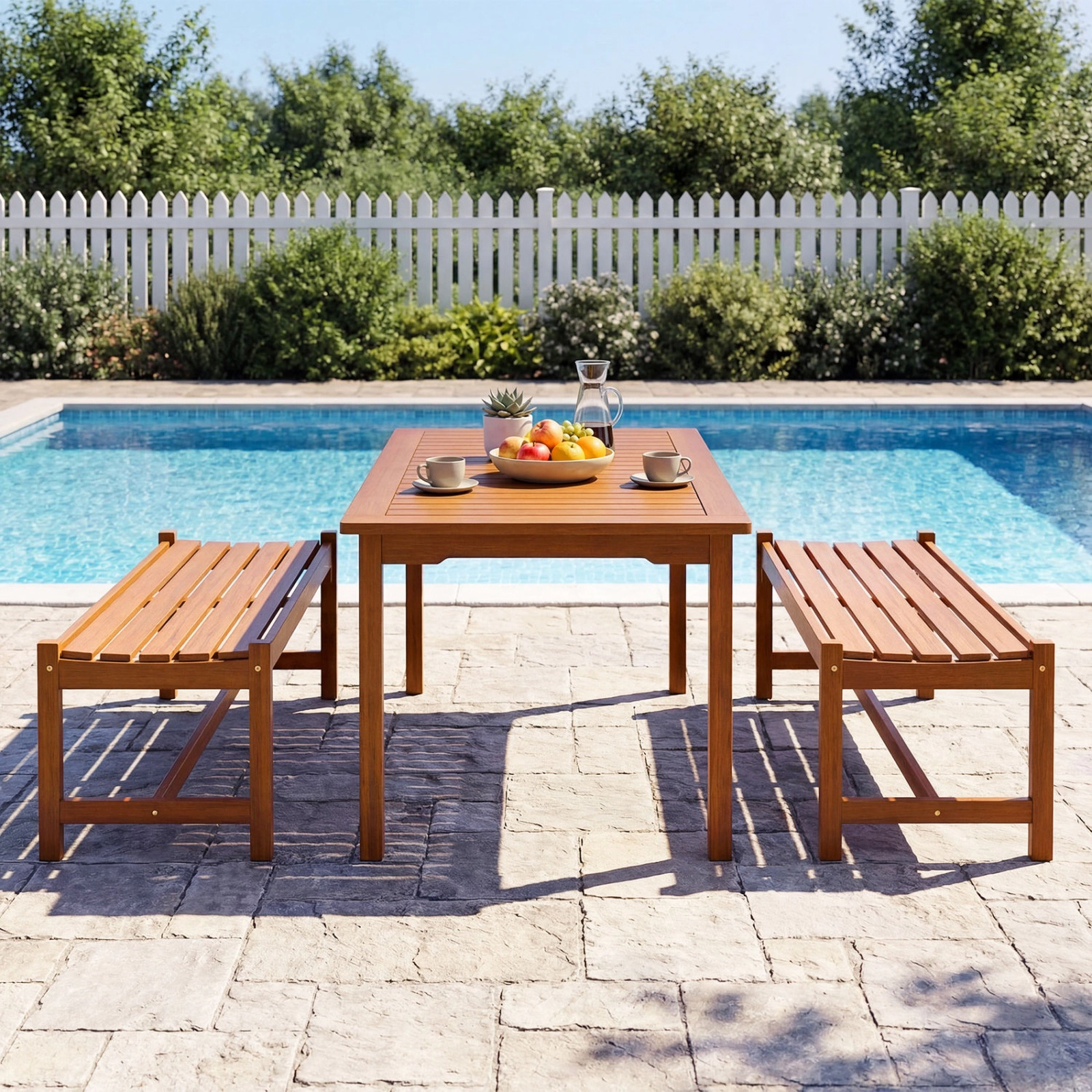 SUGIFT 44-in Hardwood Patio Dining Bench Set of 2 530-lb Capacity 16-in Seat Height 44 x 20 x 16.5 in Teak Oil Finish