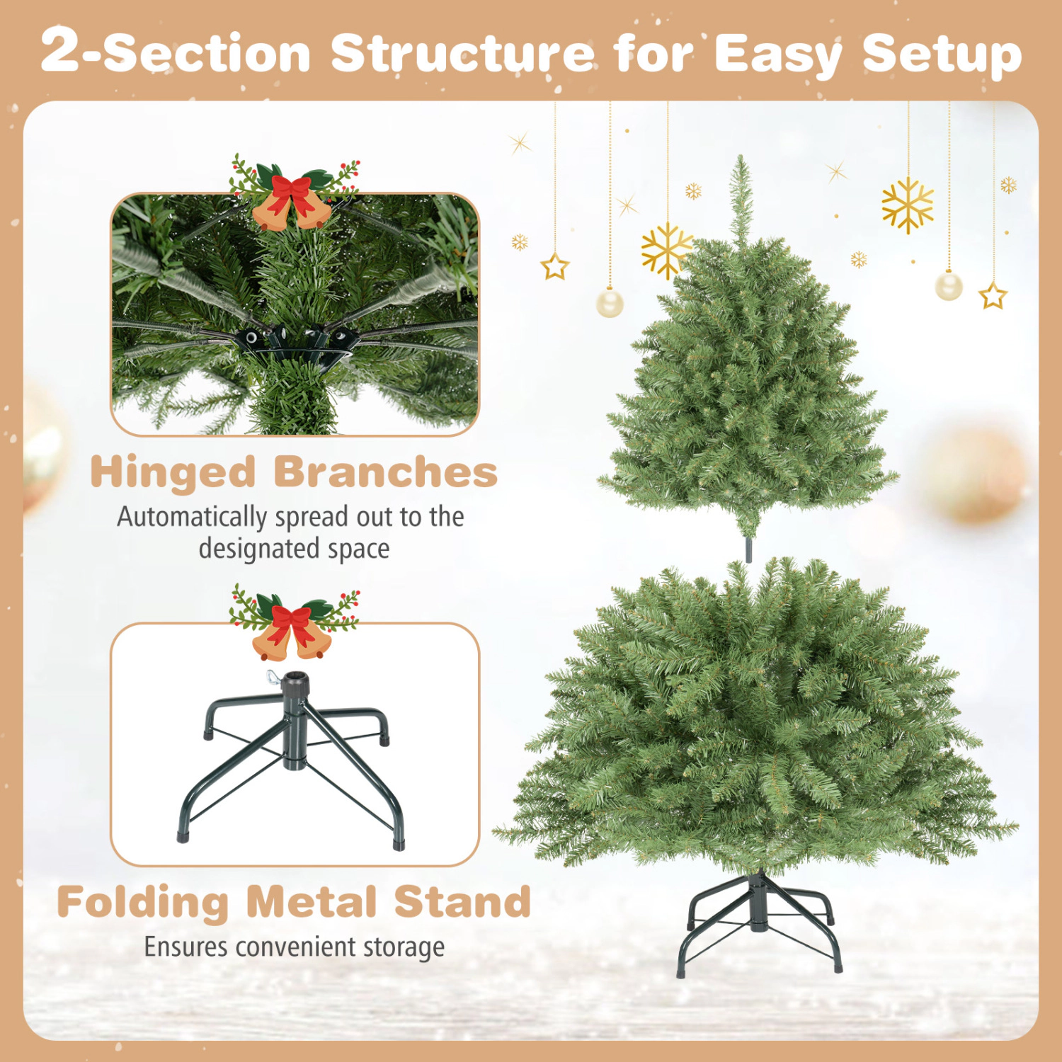 LJG Artificial Christmas Tree with Easy-Setup Hinges