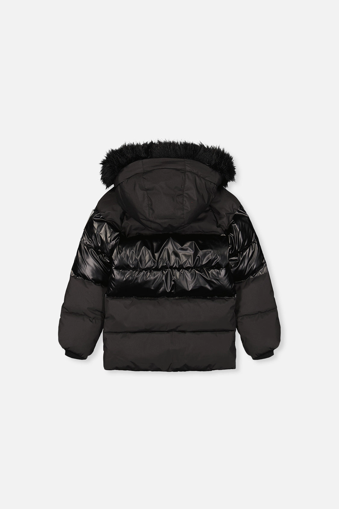 Deux par Unisex Faux-Fur Hooded Winter Jacket with Decorative Chest Pattern