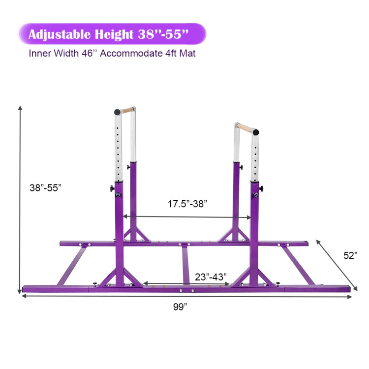 SUGIFT Purple 220-lb Capacity 11-Level 38-in to 55-in Adjustable Kids Gymnastics Double Horizontal Parallel Bars