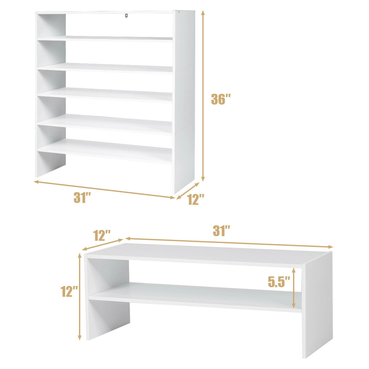 Glintex 3-Piece Modular Shoe Rack Set with Waterproof Chipboard Shelves, White