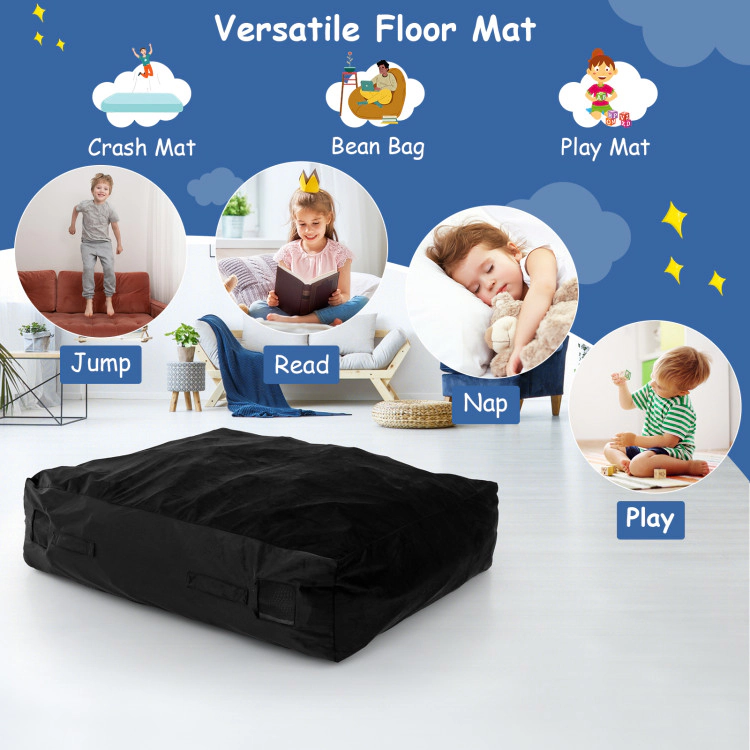 SUGIFT Foam-Filled Crash Pad Sensory Mat Climber 48-in Long with Washable Velvet Cover and Mesh Vents Blue/Black