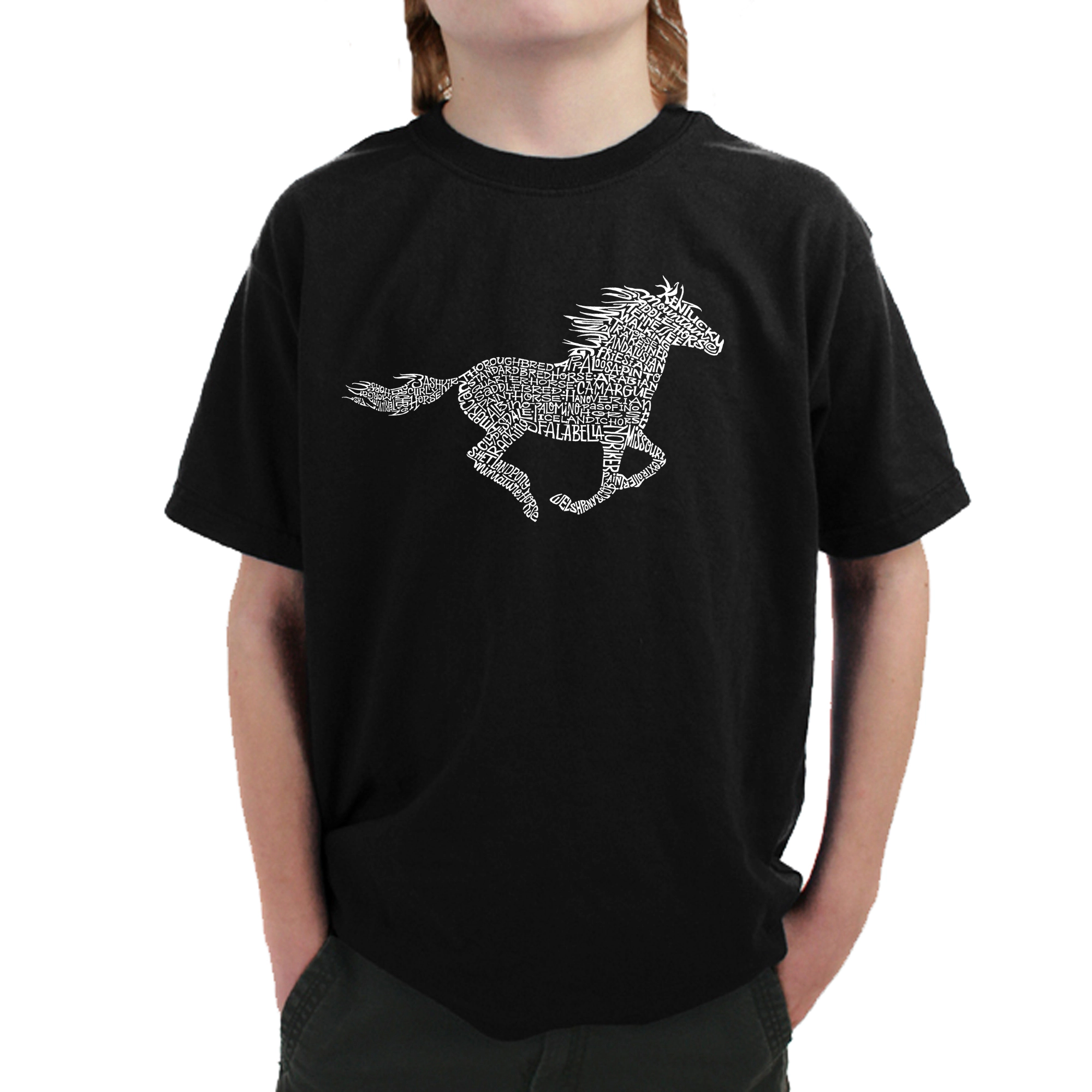LA Pop Art Boy's Word T-Shirt - Horse Breeds