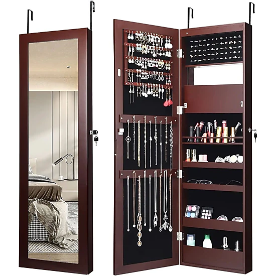 SlickBlue Over Door Jewelry Organizer with Full-Length Mirror