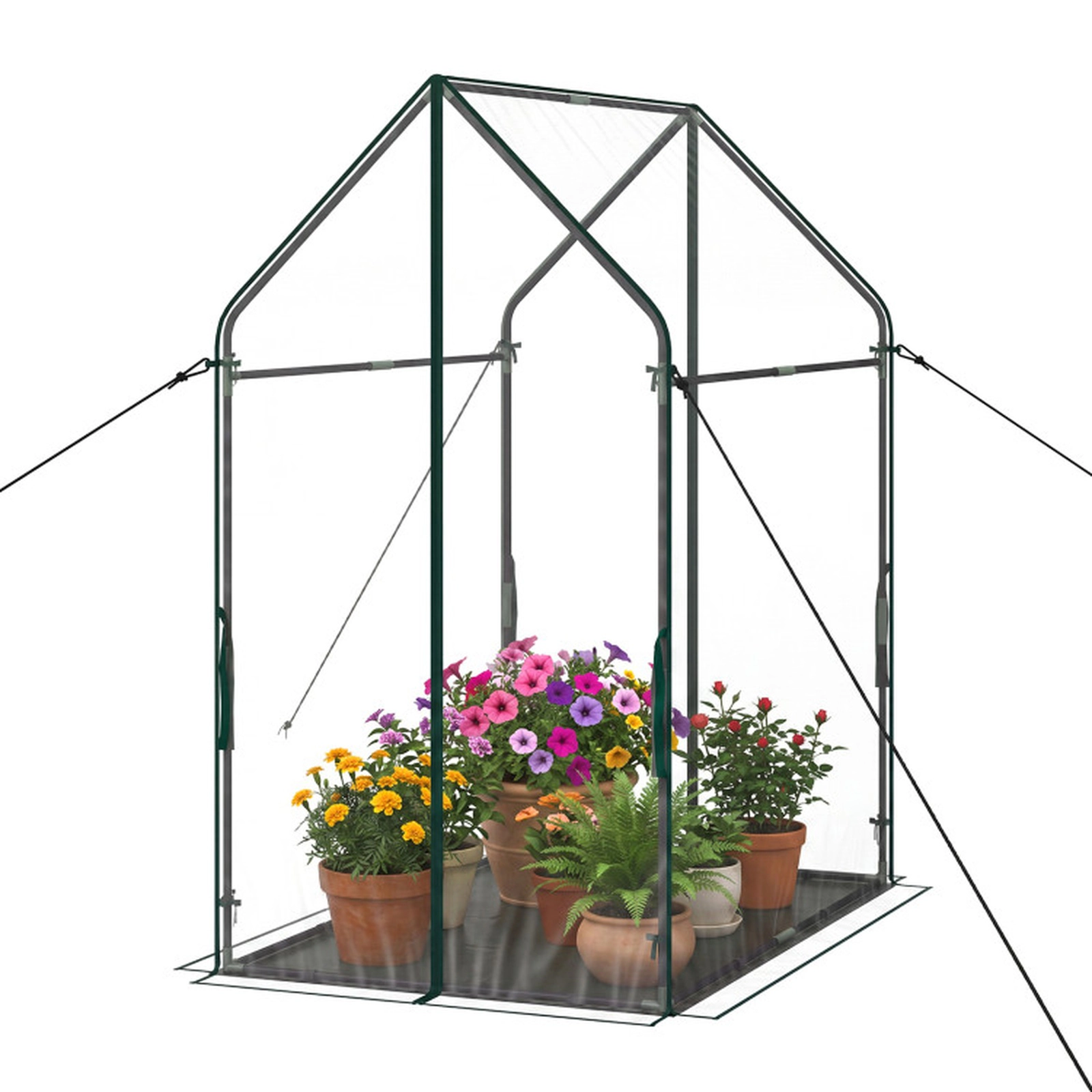 SUGIFT Sun-Protective Mini Green House Metal Frame with Waterproof Bottom Mat and Wind Ropes XL 67-in Tall Clear