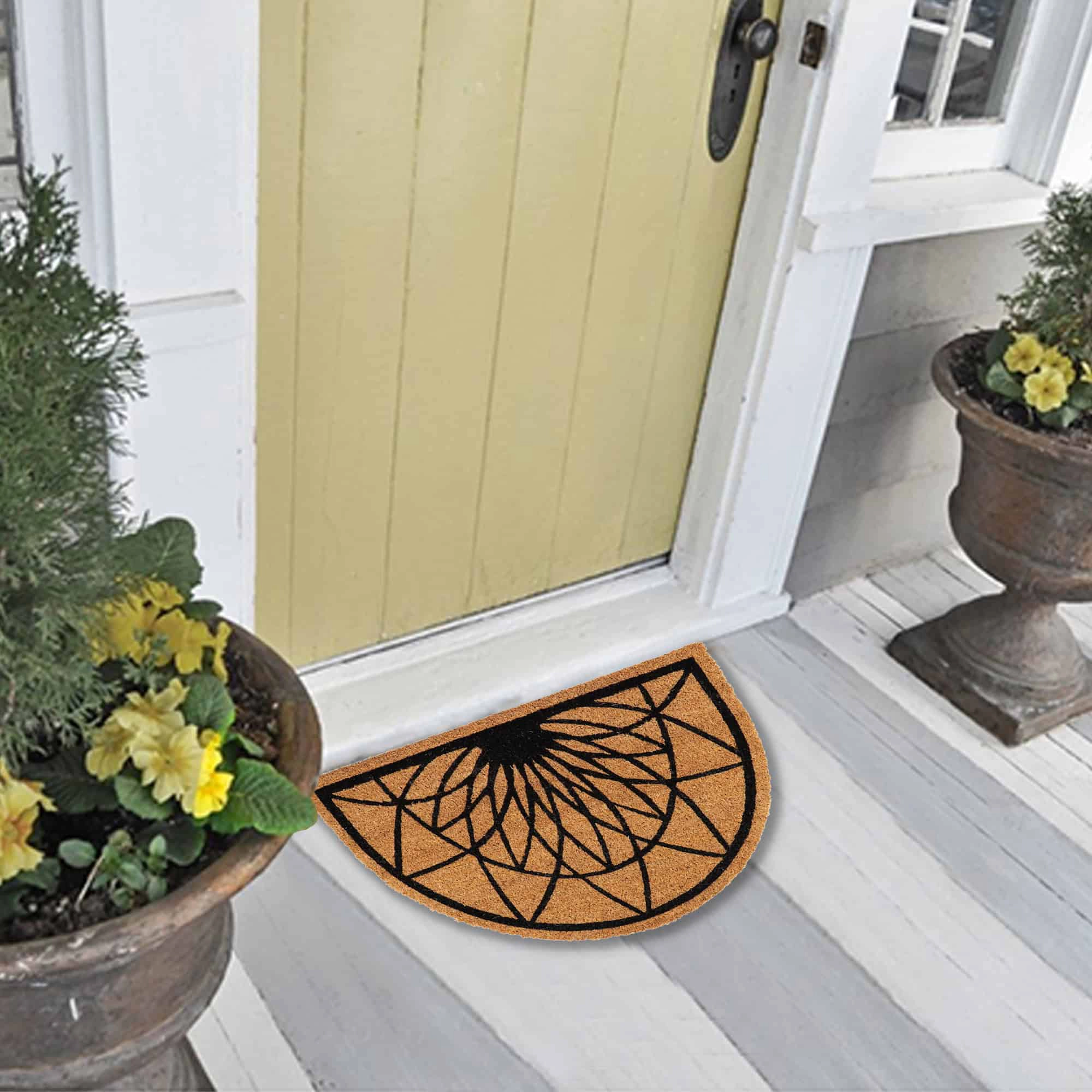 Evideco French Home Goods Natural and Black Diamond Rosace Coir Doormat 24 x 16 Inches