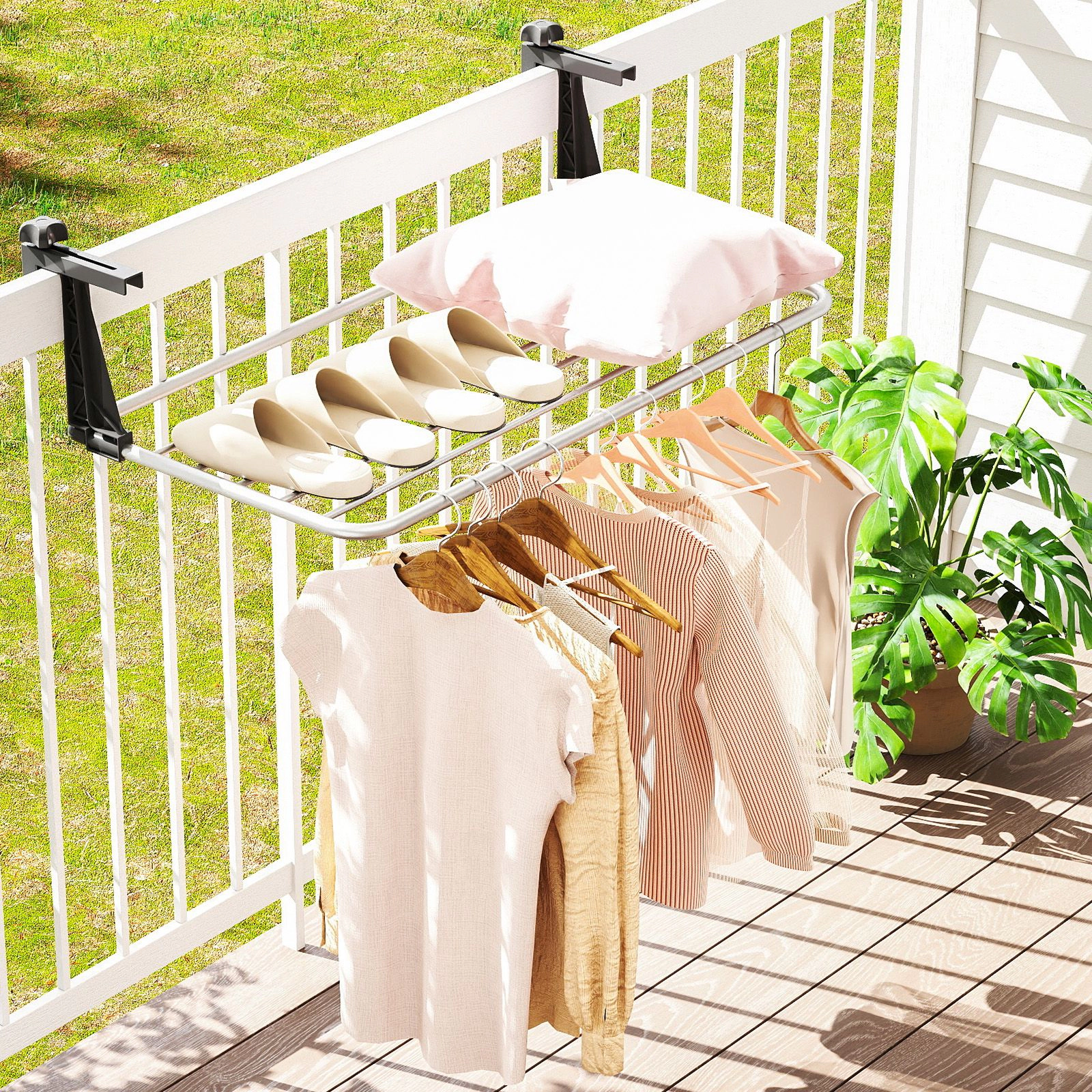 SlickBlue Portable 7-Bar Folding Clothes Drying Rack, Aluminum