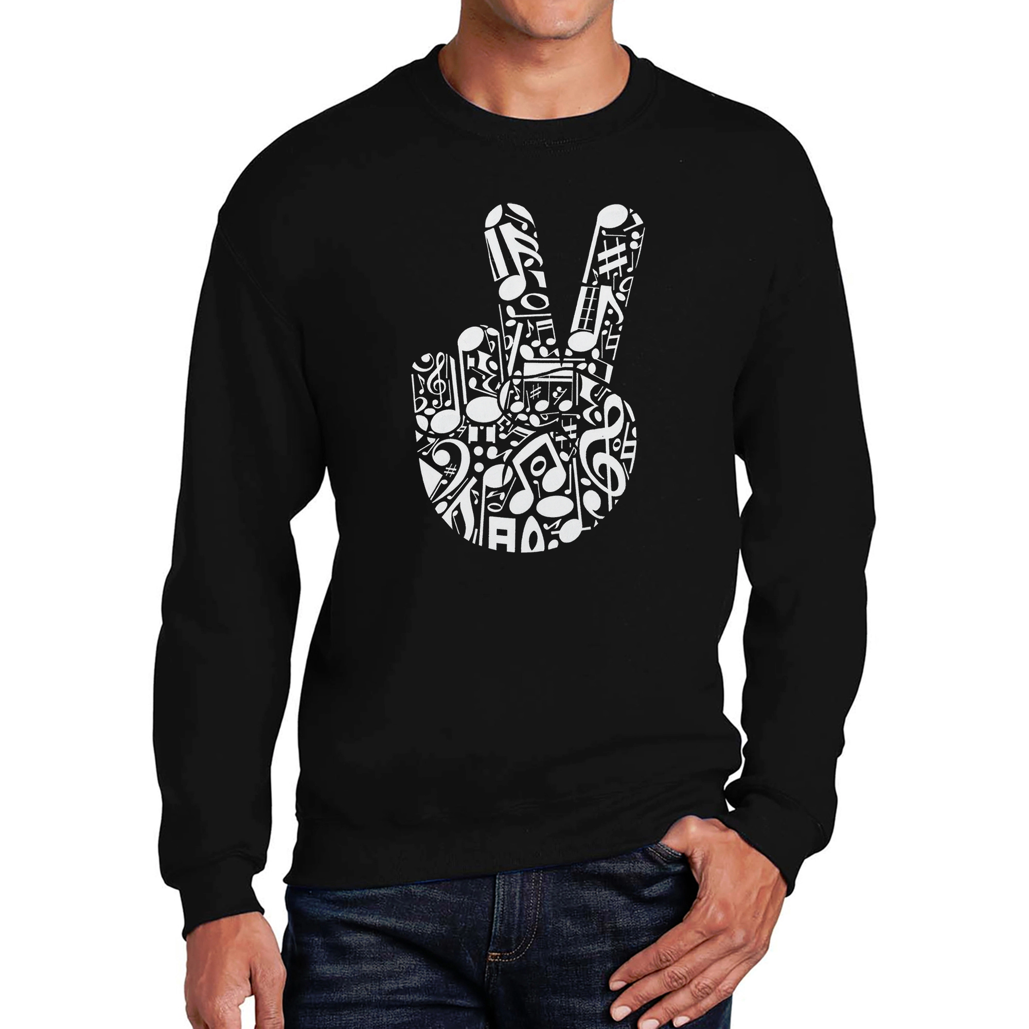 LA Pop Art Peace Finger Notes - Men's Word Crew Sweatshirt