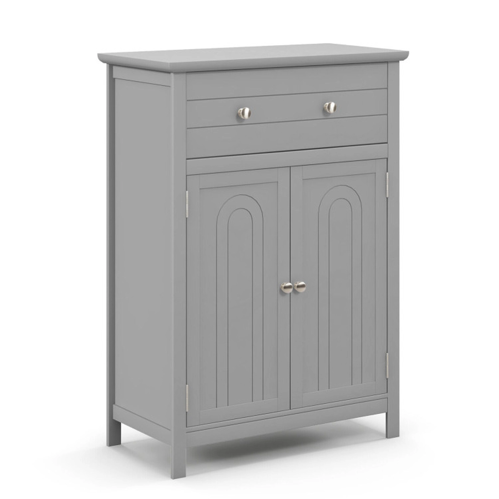 SUGIFT Gray 110-lb Top Capacity 2-Door Wooden Bathroom Floor Storage Cabinet with Drawer and Adjustable Shelf