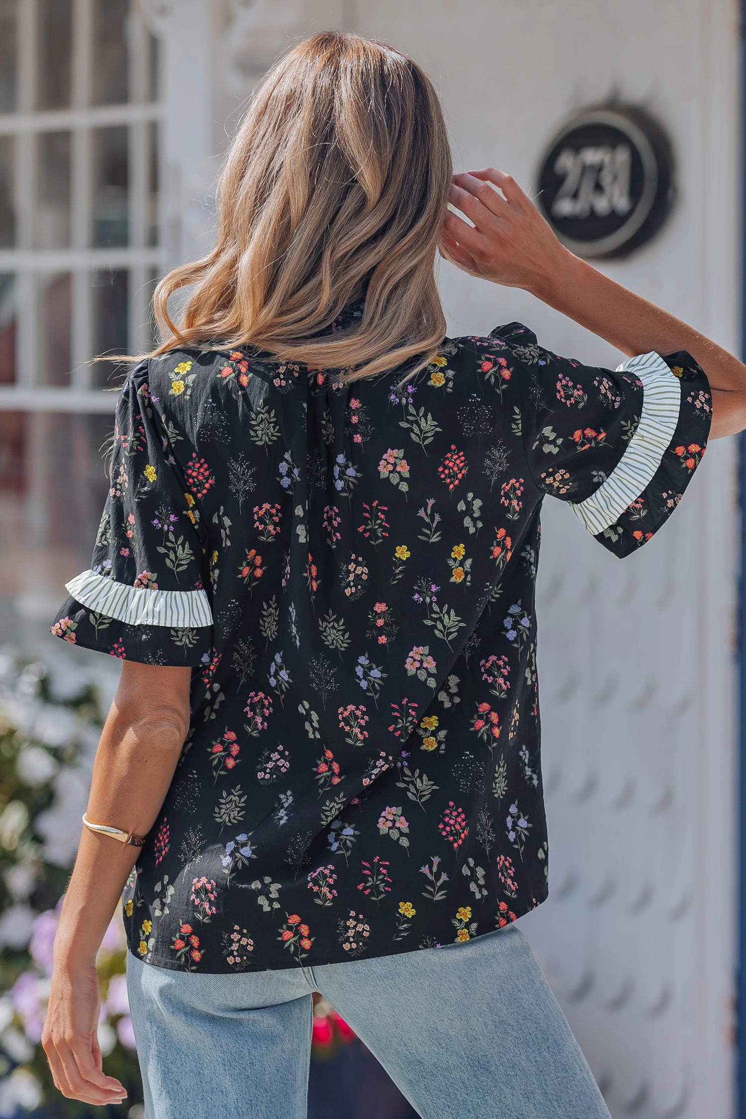 Threaded Pear Women's Aliya Short Sleeve Floral Shirt