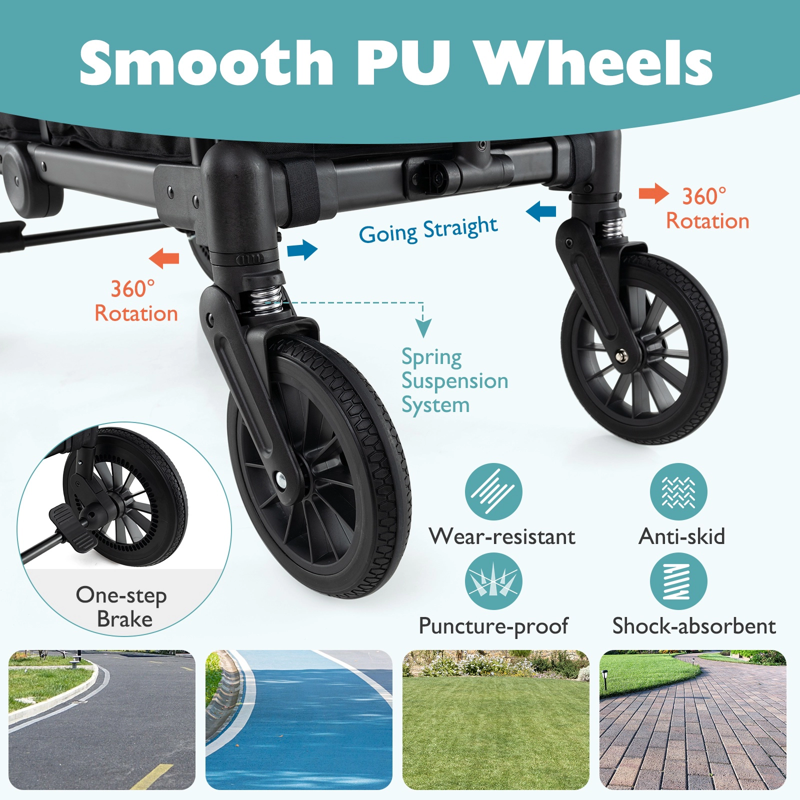 SUGIFT Gray 55-lb Per Seat 2-Seater Collapsible Push Pull Kids Wagon Stroller with Adjustable Handlebars