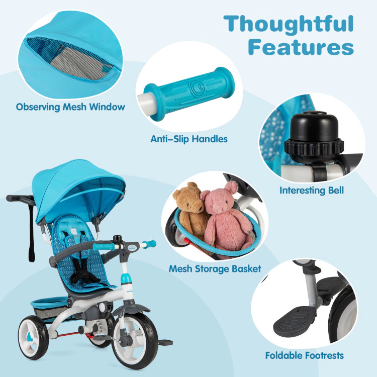 Hivvago 4-in-1 Detachable Baby Stroller Tricycle with Round Canopy