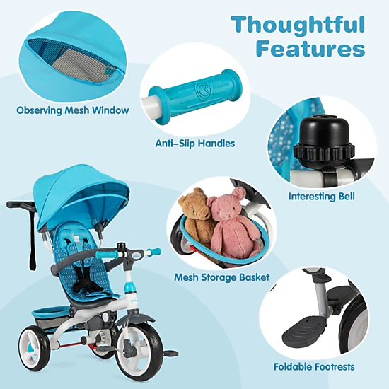 Hivvago 4-in-1 Detachable Baby Stroller Tricycle with Round Canopy