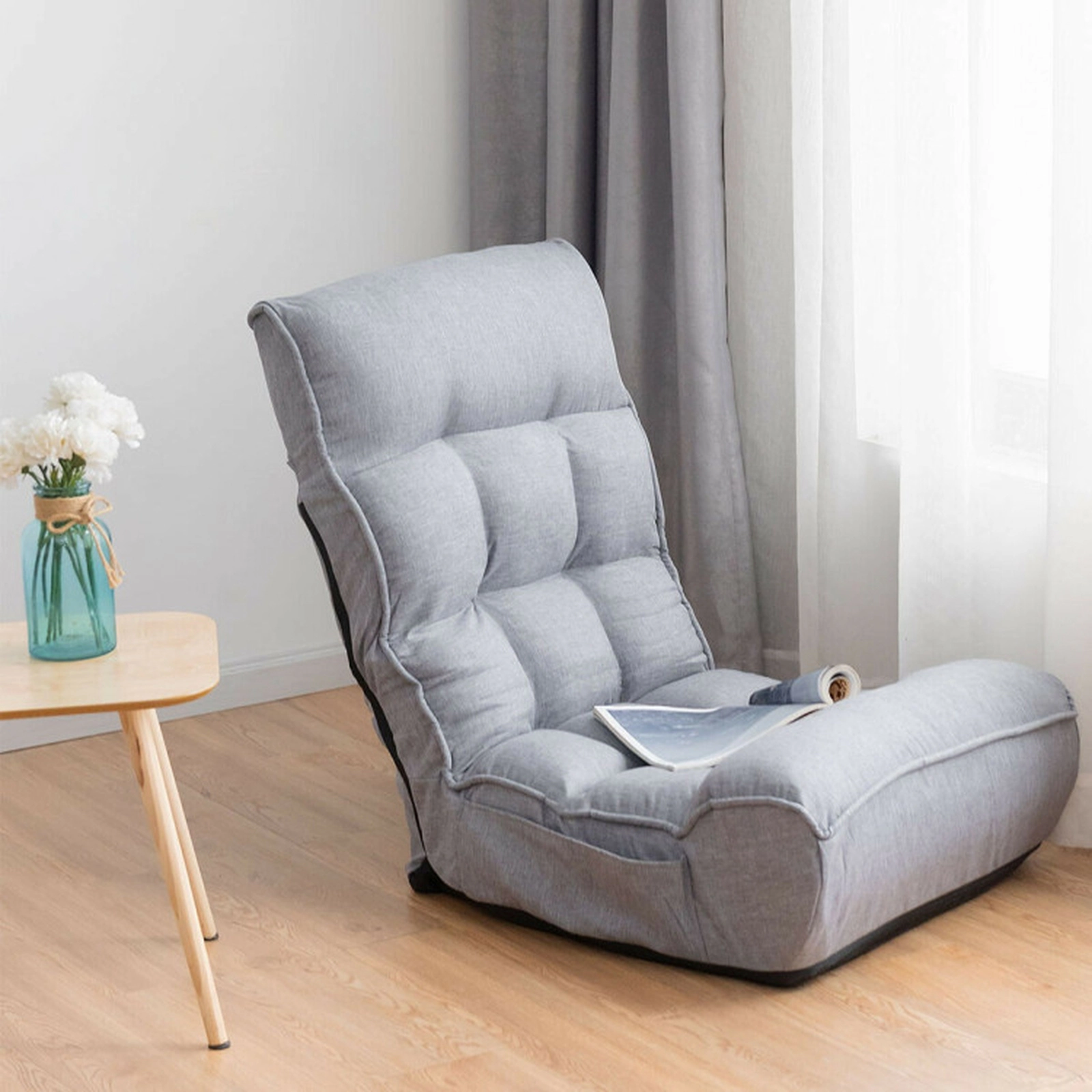 SUGIFT 4-Position Adjustable 286-lb Capacity Gray Steel Frame Folding Floor Chair and Lazy Sofa