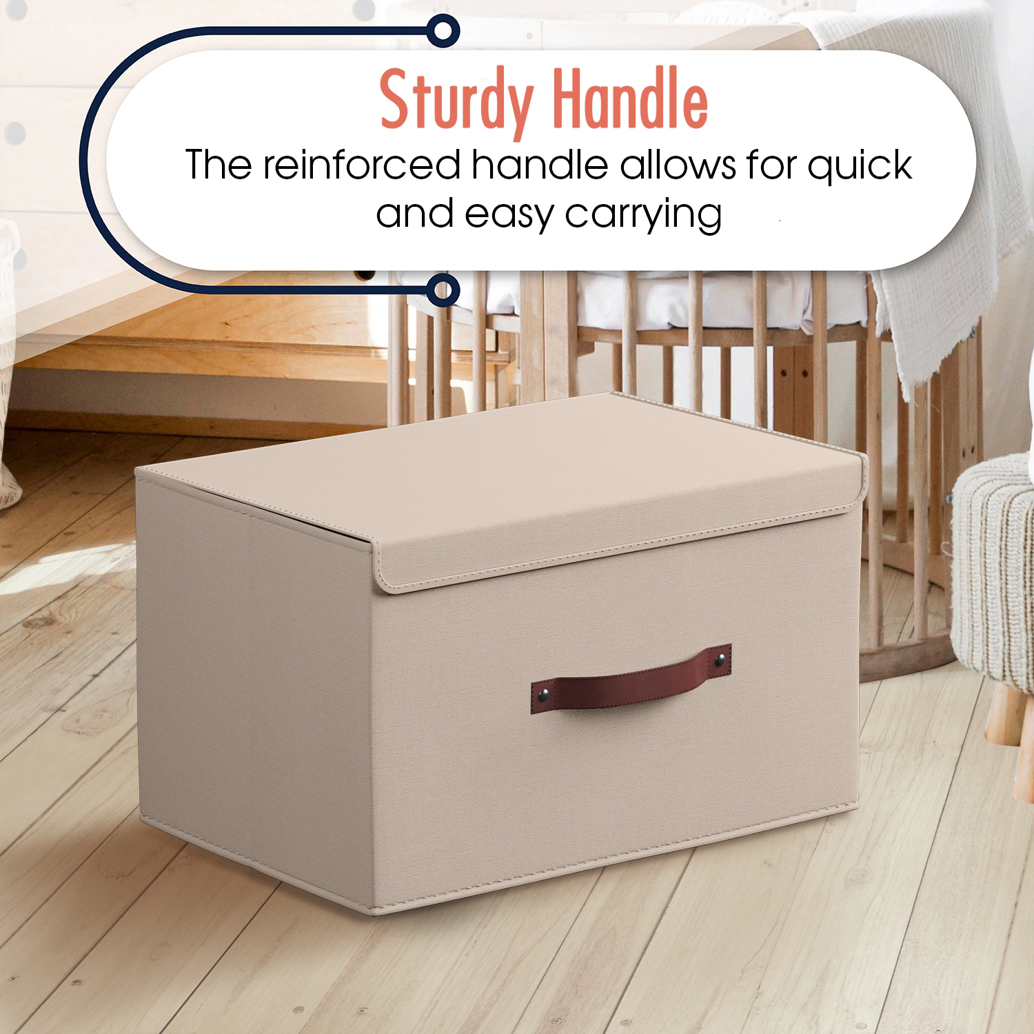 Ornavo Home 6 Pack Foldable Linen Storage Bin with Faux Leather Handles and Lid