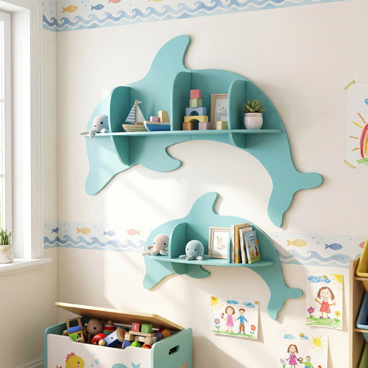 Hivvago Floating Dolphin Shelves Wall Mounted Storage Display Rack