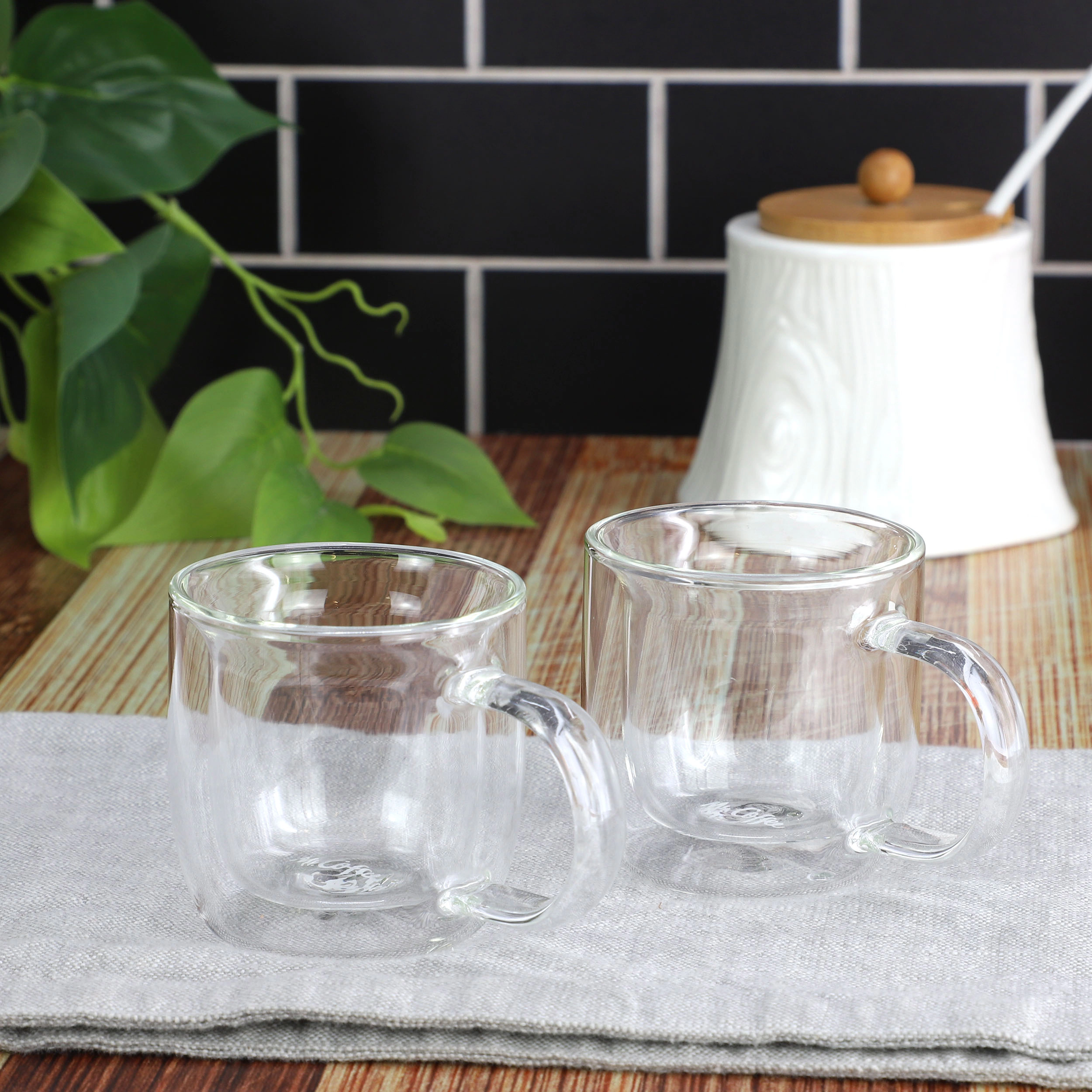 Gibson Homewares Mr. Salon Expresso 2 Pack 3 Ounce Clear Mug Set- Double Wall