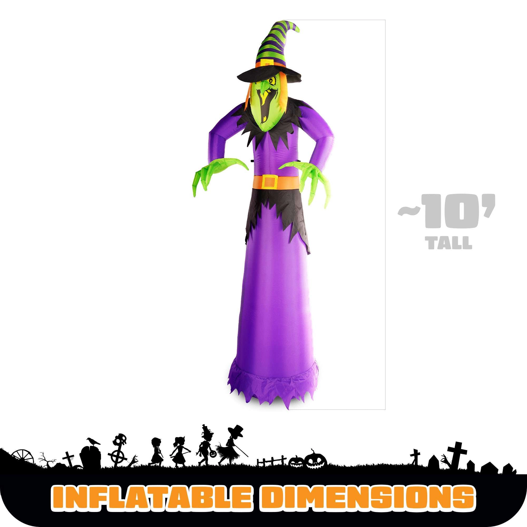 G128 10 ft Witch Inflatable with LED Lights, Weather-Resistant Outdoor Decor