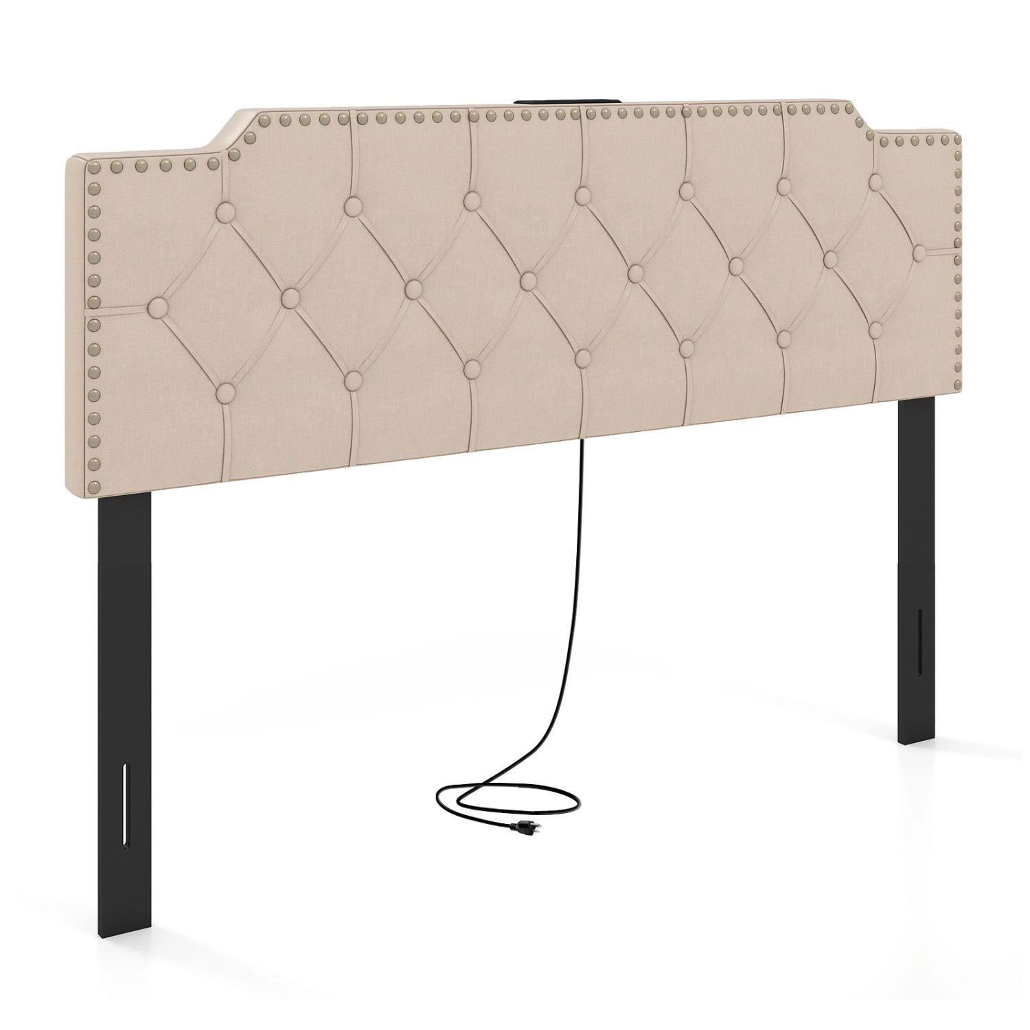 SlickBlue Adjustable Upholstered Headboard with USB and Type-C Port