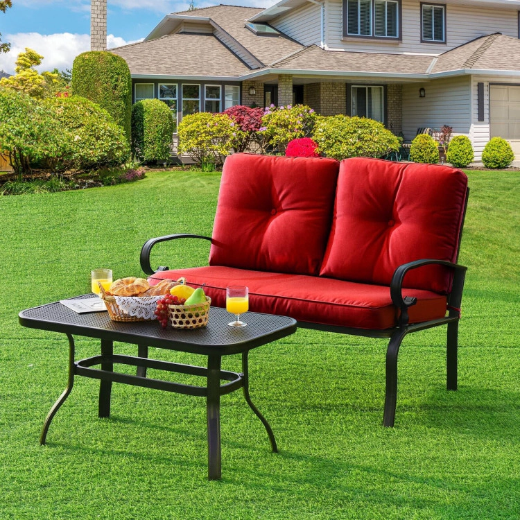 Hivvago 2 Pieces Patio Loveseat Bench Table Furniture Set With Cushioned Chair