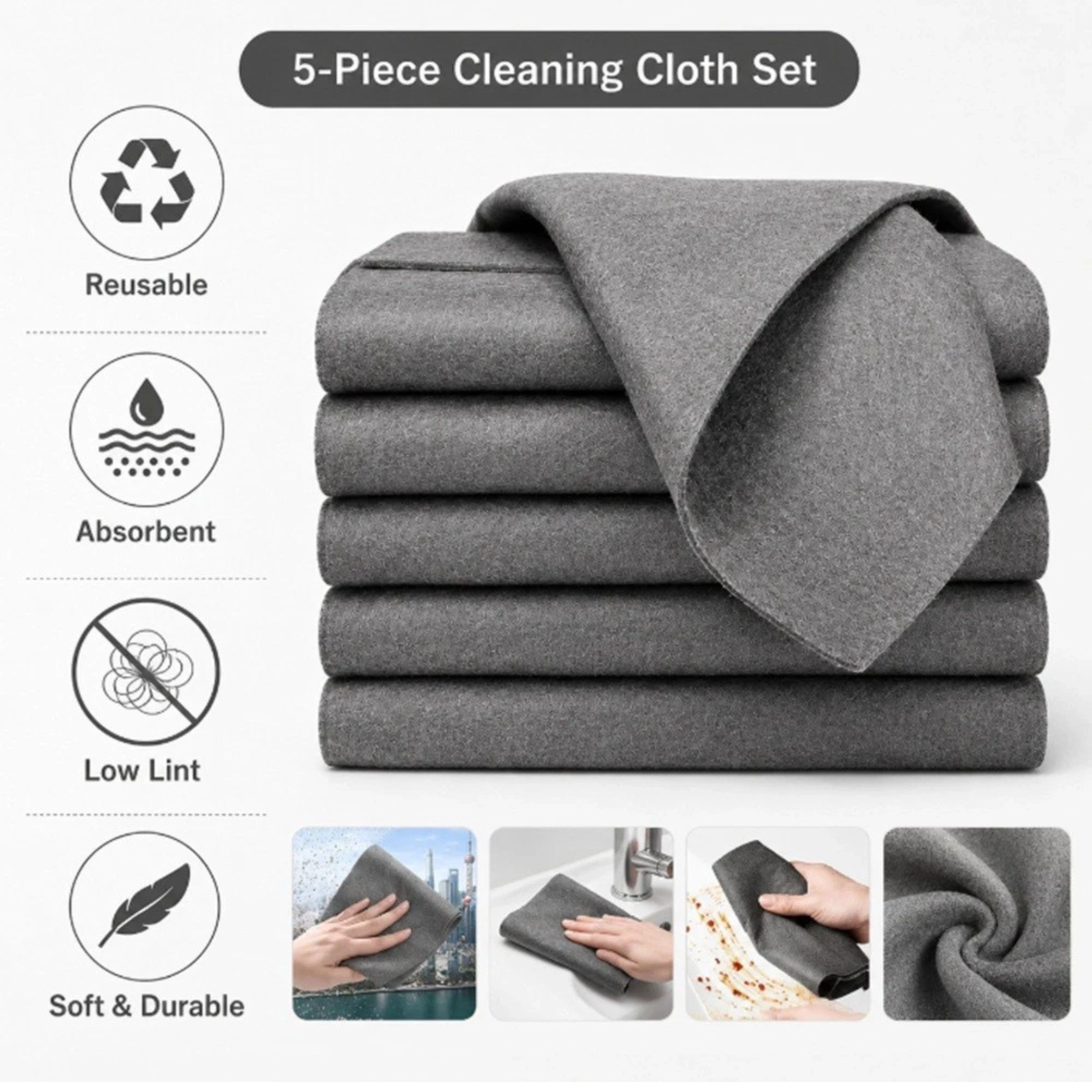 Home Collection Pack of 5 Thick Microfiber Cleaning Cloths Reusable Kitchen Cleaning Rags