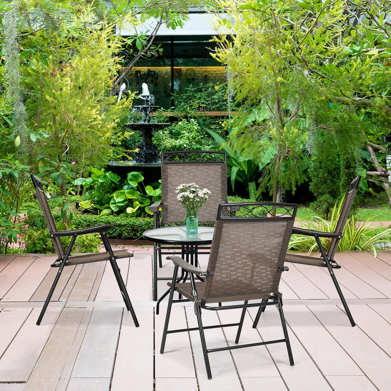 SUGIFT Set of 4 Folding Patio Chairs with Armrests, Black