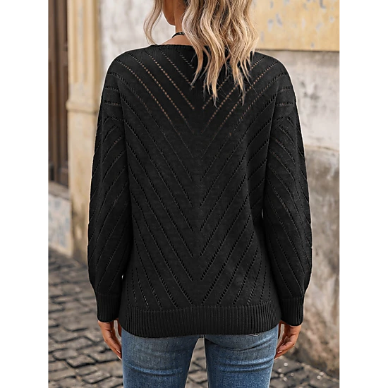 Premium Charms Womens V‑Neck Hollow‑Out Chevron Knit Pullover Sweater ...