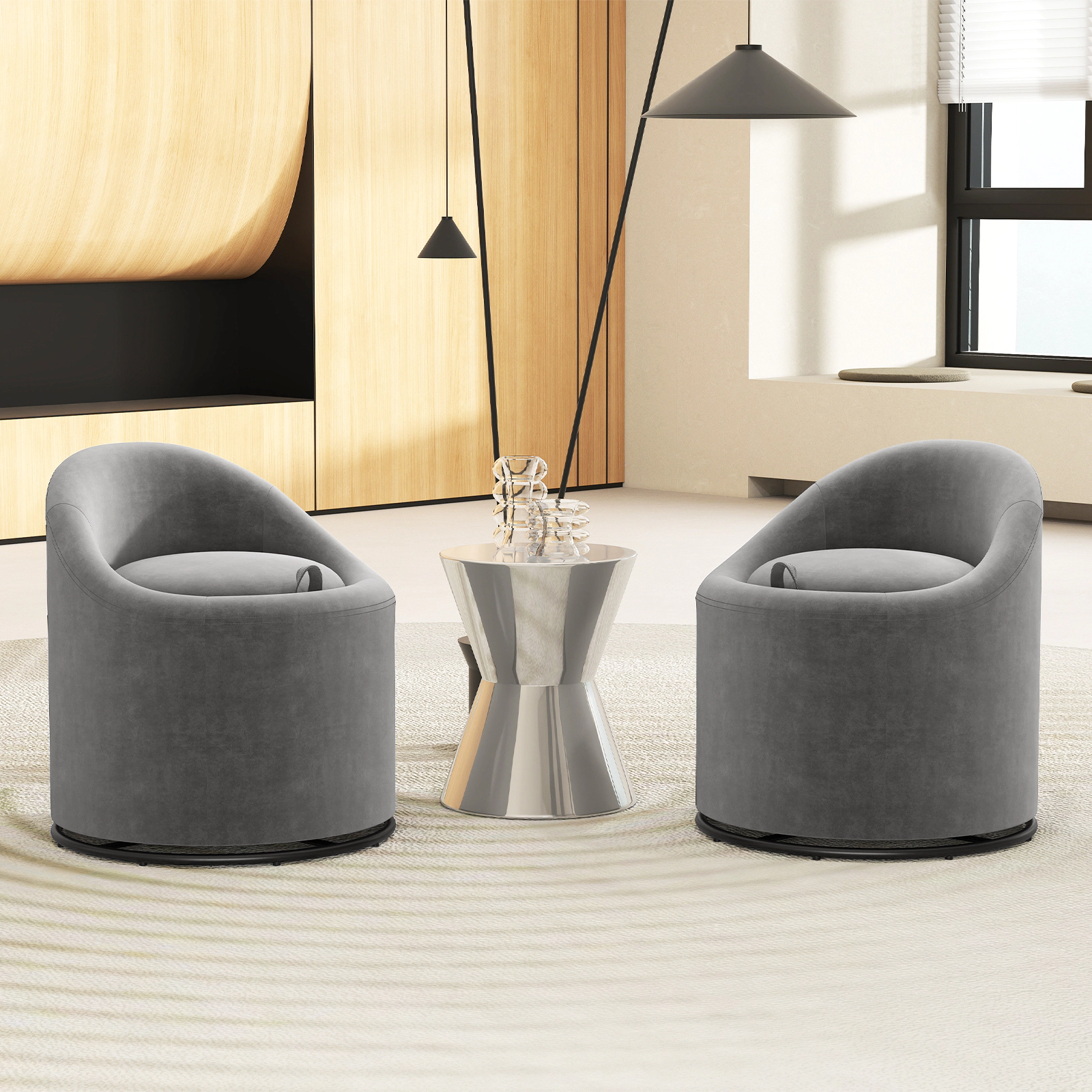 LJG Barrel Chair with Storage 360° Swivel Upholstered Vanity