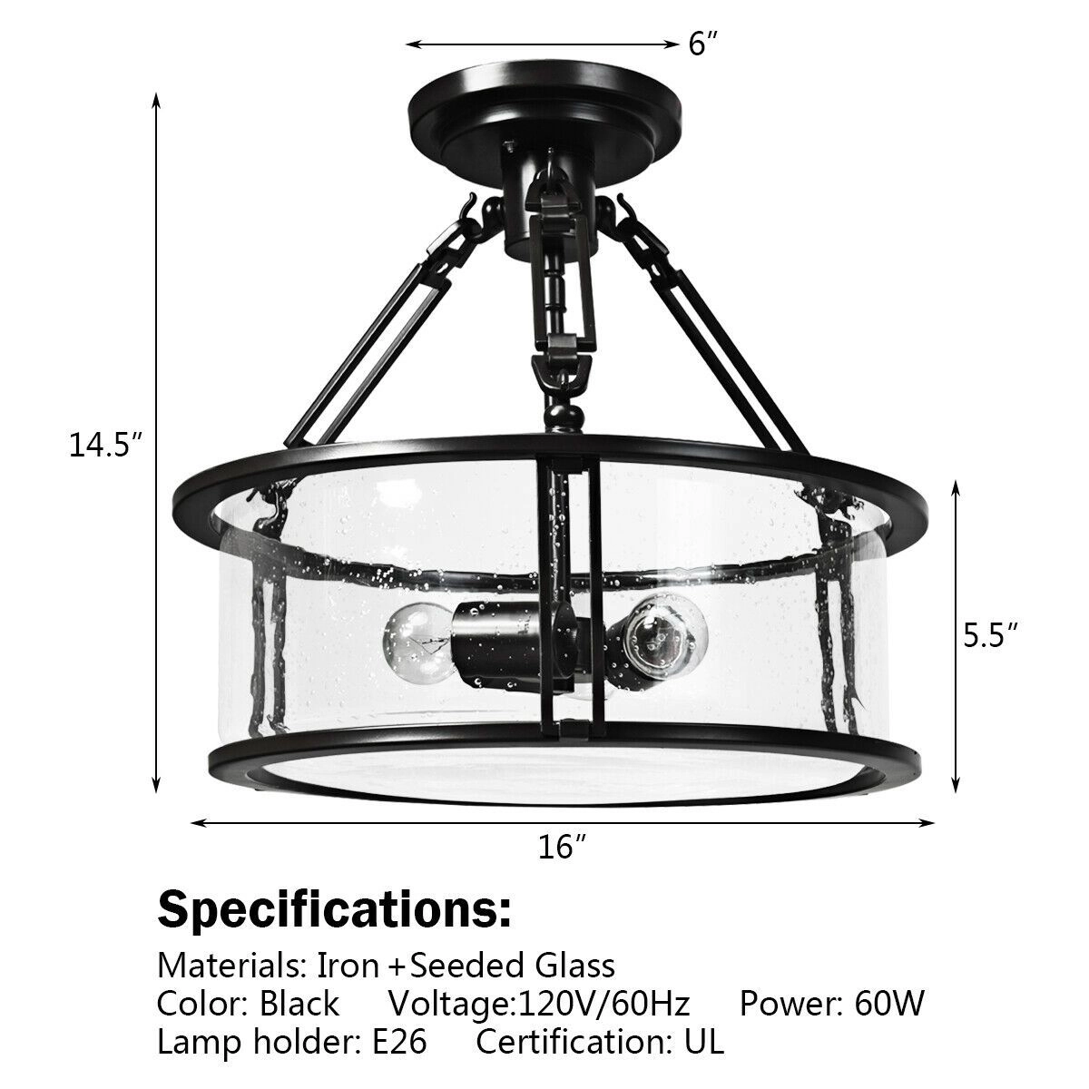 SlickBlue 3-Light Flush Mount Ceiling Light, Seeded Glass, Brown