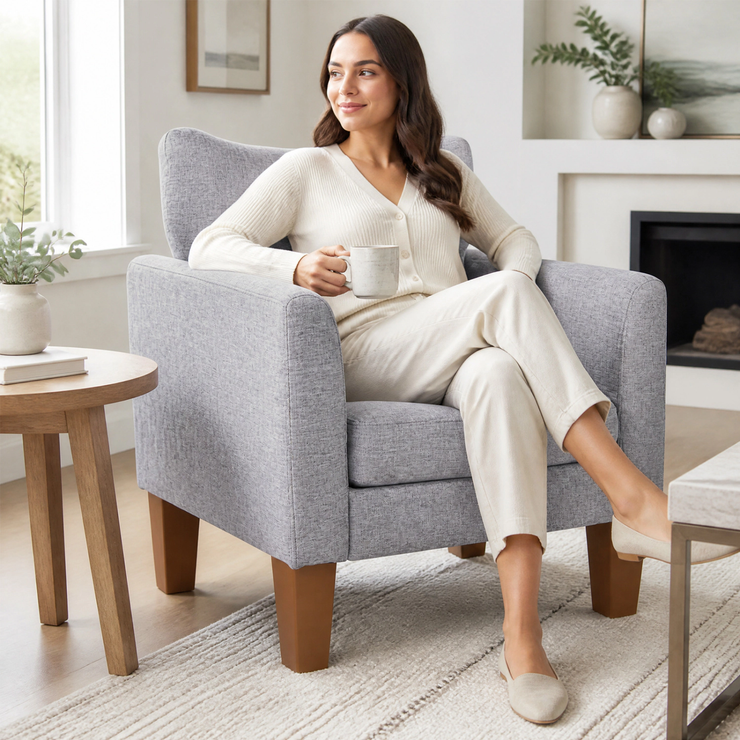 LJG Modern Accent Chair with Removable Cushion & Pillow for Living Room
