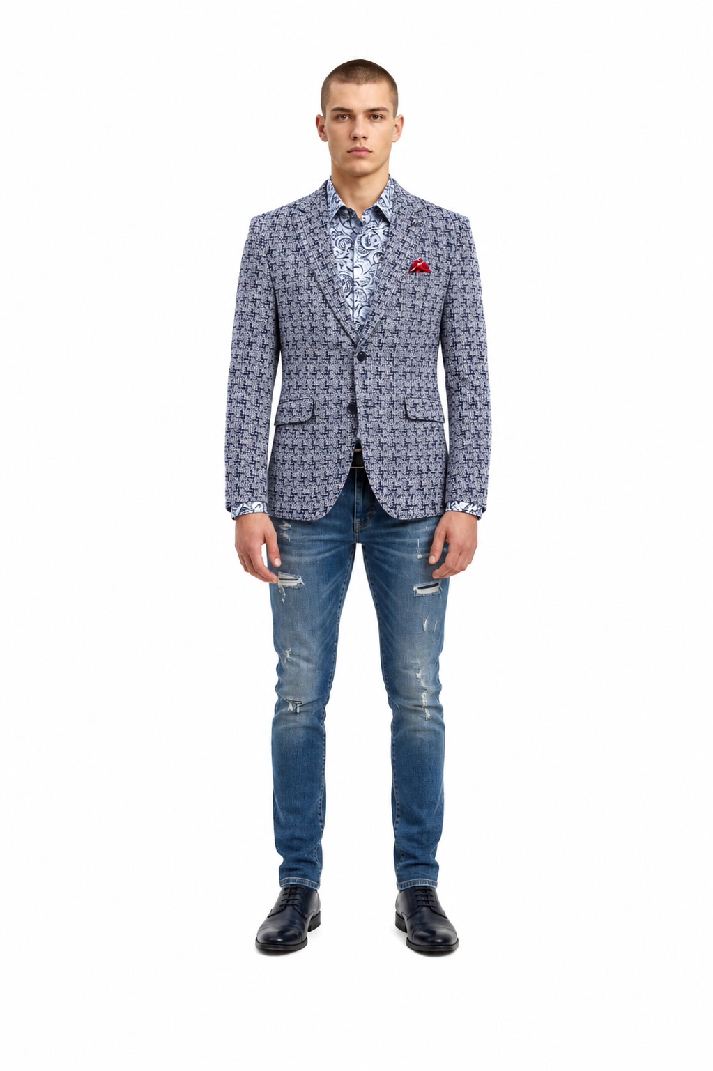 Elie Balleh Men's Slim Fit Houndtooth Brocade Blazer