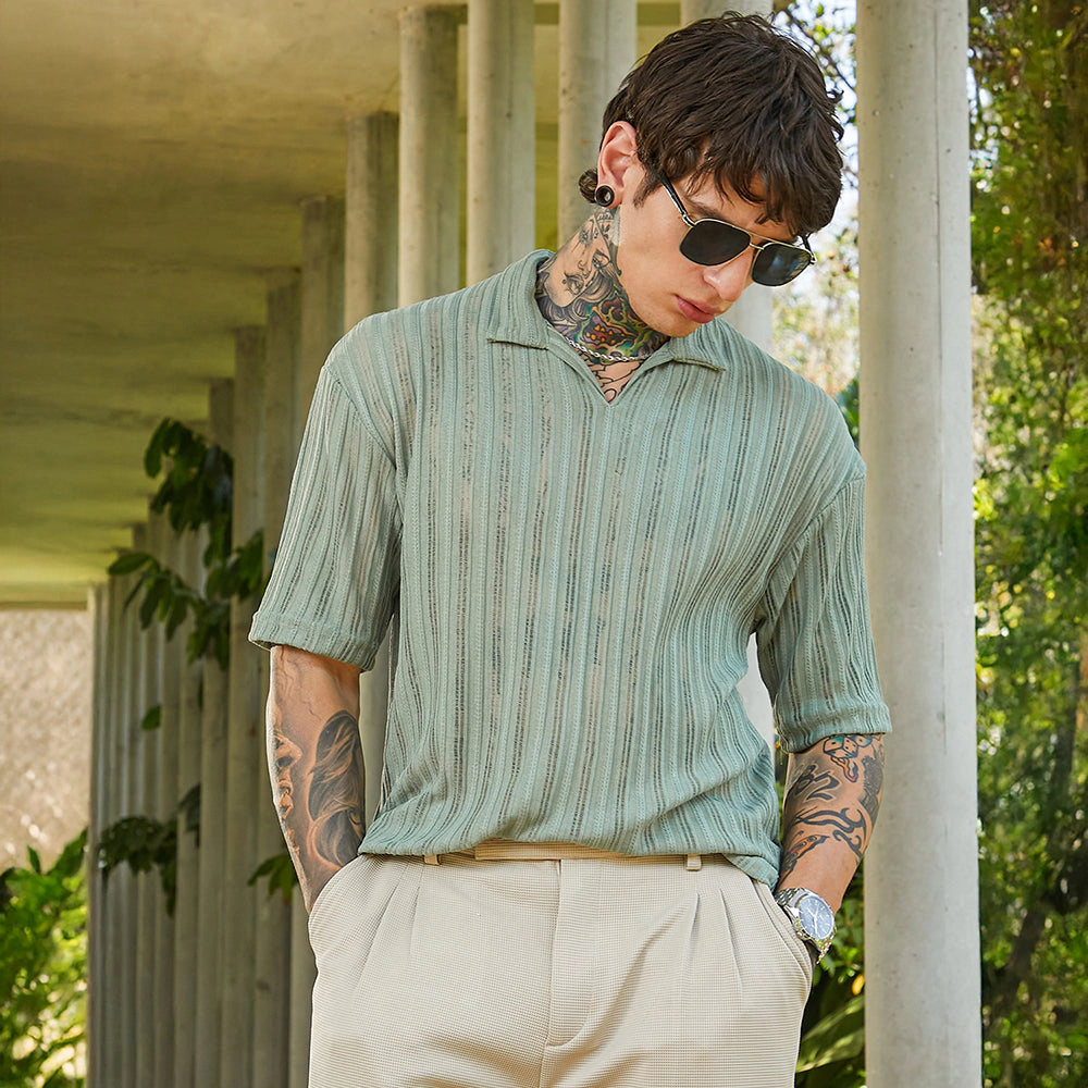 Duo-Striped Relaxed Polo T-Shirt