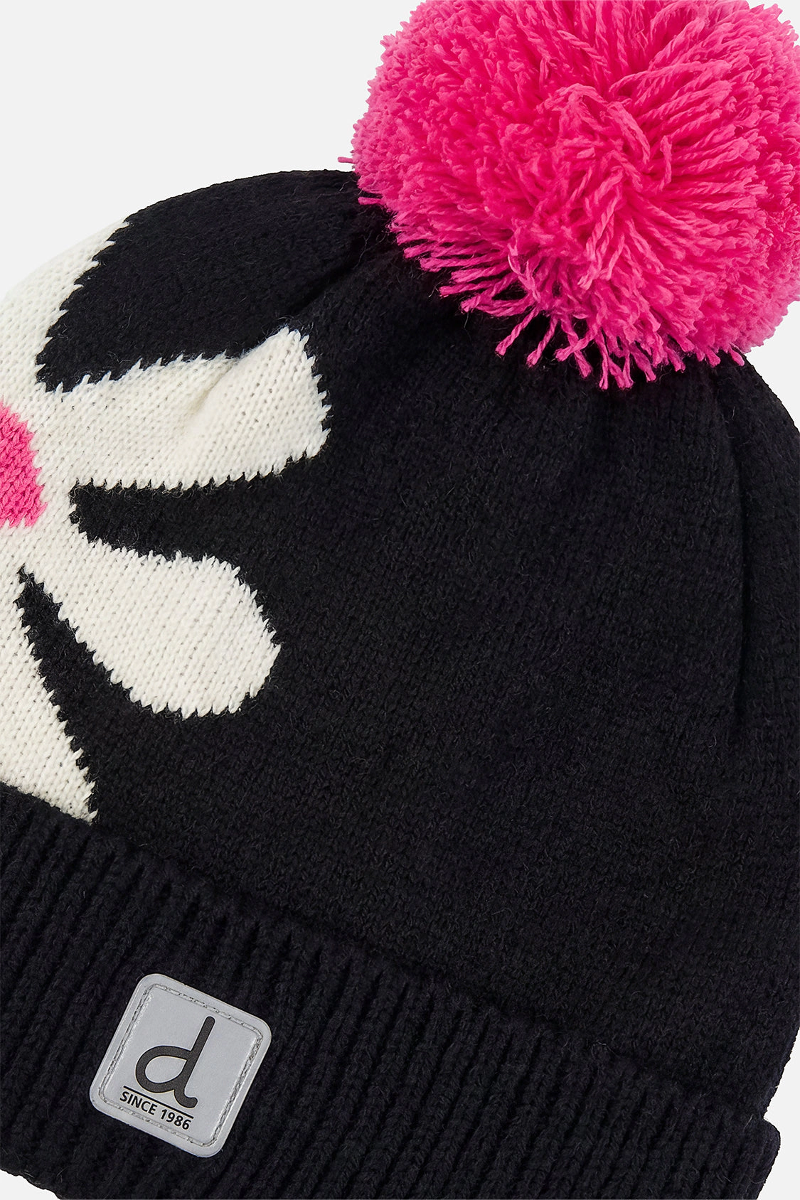 Deux par Girls Oversized Flower Motif Winter Knit Hat with Pompom