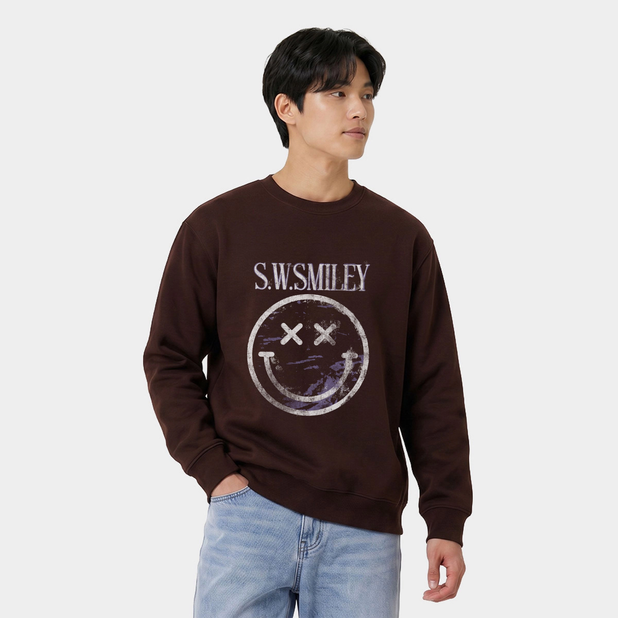 Simply Sage Market - Men's Graphic Sweatshirt S.W.Smiley Distressed X Eyes