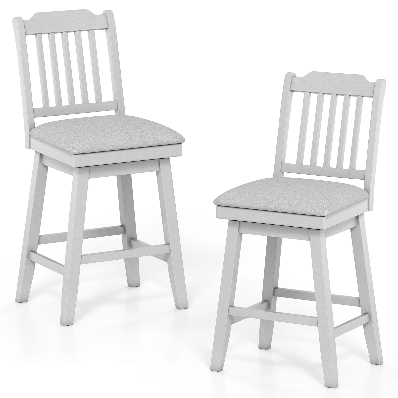 SUGIFT 25-in Modern Upholstered Swivel Counter-Height Bar Stools Set of 2 400-Lb Capacity with Footrests Gray