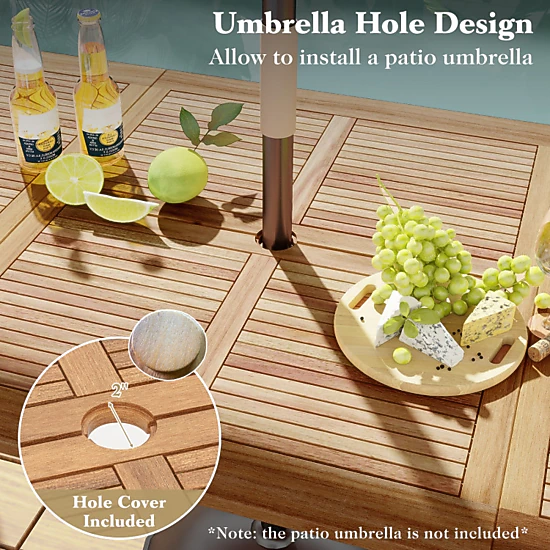 Hivvago 86.5 Inch Rectangular Patio Dining Table For 8 With Acacia Wood Tabletop And Umbrella Hole-86.5 Inches