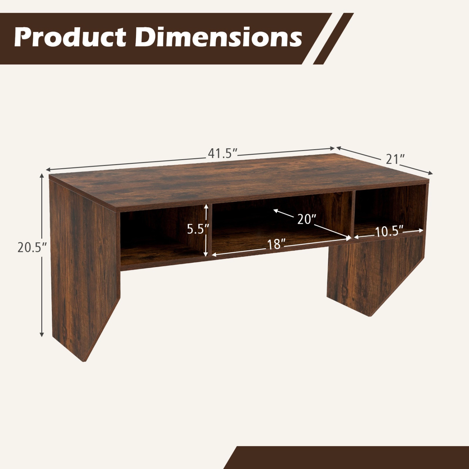 SUGIFT Rustic Brown Floating Laptop Desk, 41.5 in Wall-Mounted Desk with 3 Storage Cubes