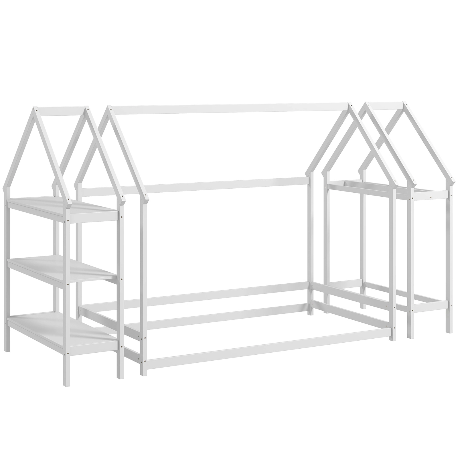 SUGIFT Montessori-Inspired Twin Size Floor House Bed Detachable Storage Shelves 88-lb Shelf Capacity Toddler Bed White