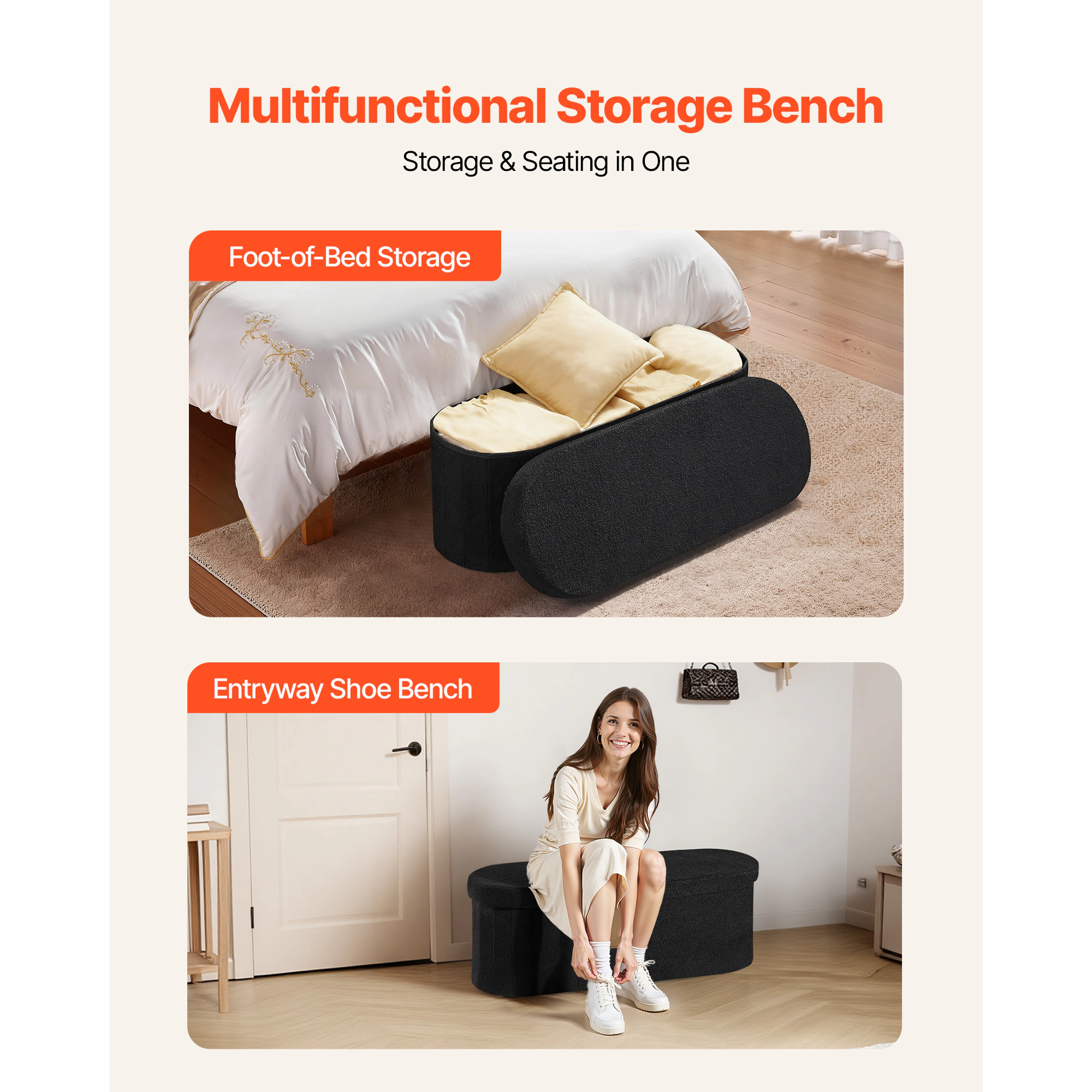 HONGGE Storage Ottoman Bench End of Bed Bench Upholstered Bed Ottoman Chest with Storage for Living Room Bedroom
