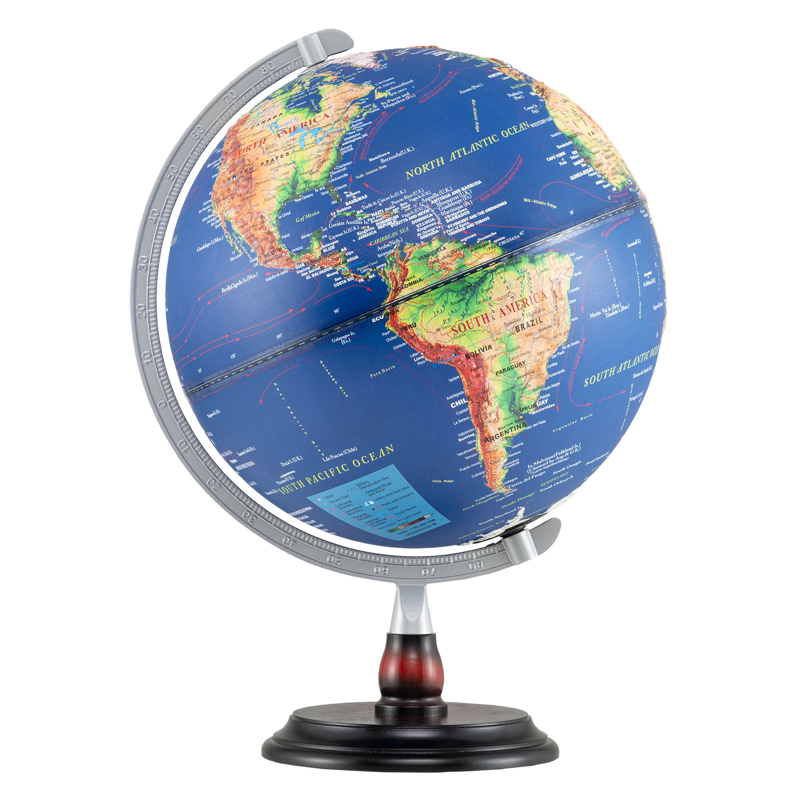 SUGIFT Kids Embossed LED Illuminated Time Dial Antique World Globe 12-in Diameter 12.5-in x 12.5-in x 17.5-in Navy