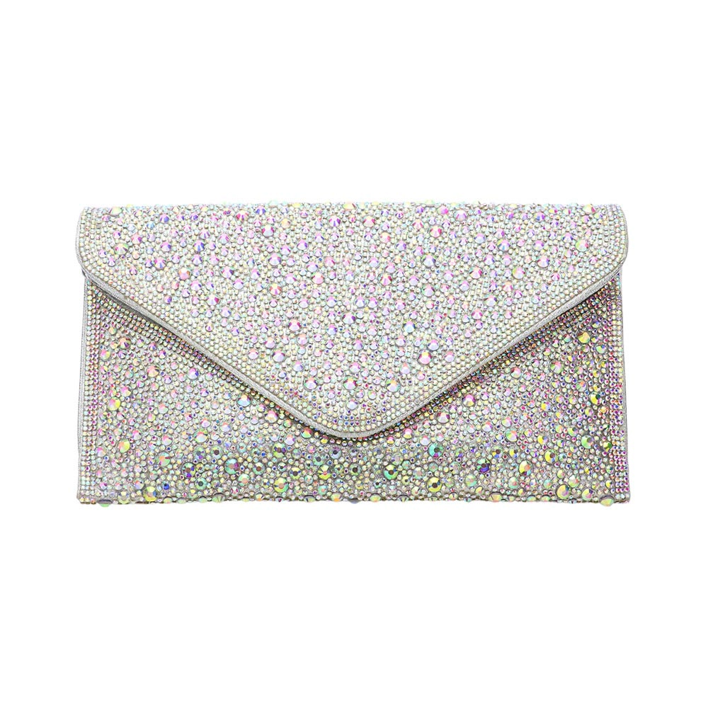 FASHNZFAB Bling Stone Studded Flap Envelope Evening Clutch Crossbody Bag