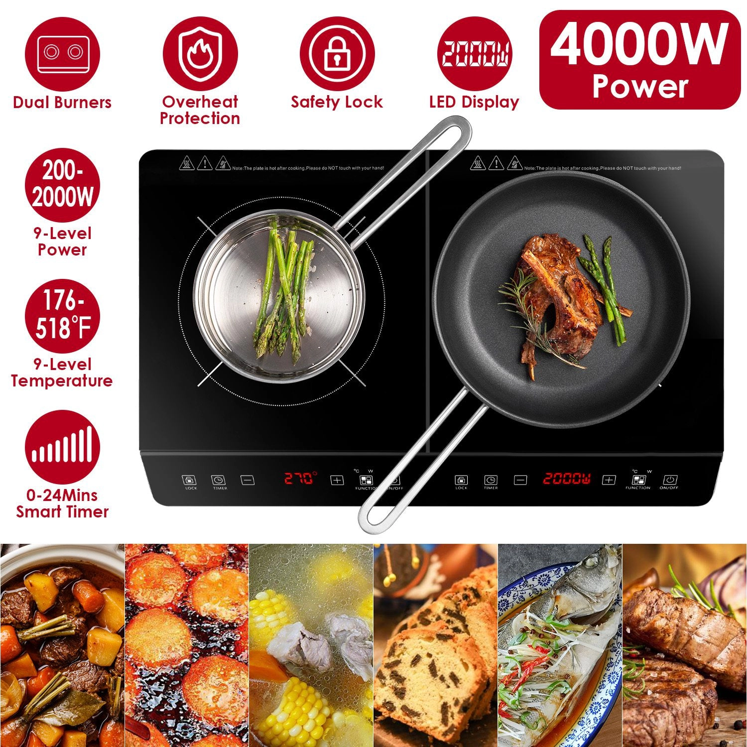 GBruno 4000W Dual Burner Induction Cooktop