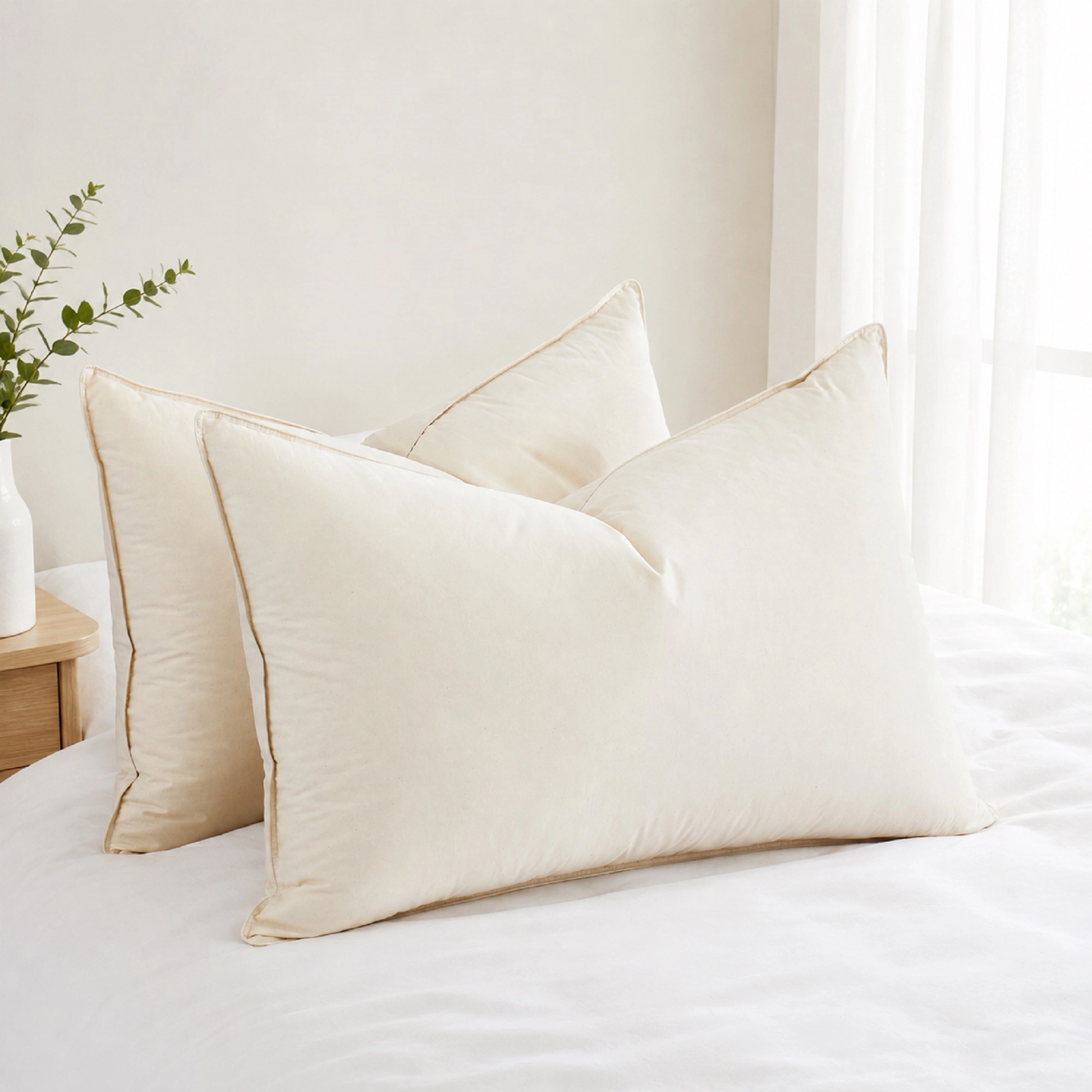 Unikome 2 Pack 90% Down Feather Organic Cotton Bed Pillows Made Germany, Soft & Supportive