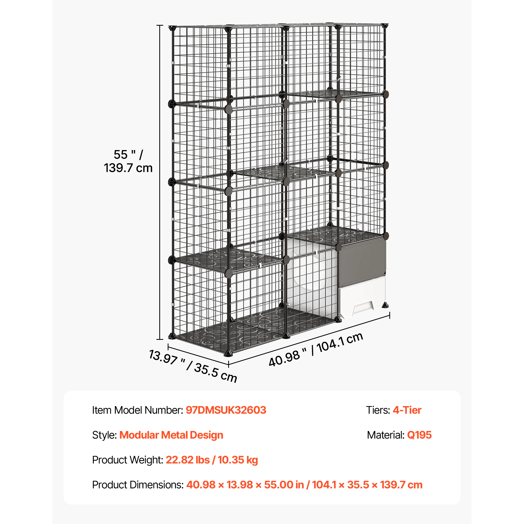 HONGGE Cat Cage DIY Cat Playpen Indoor Enclosure Detachable Metal Wire Kennel Crate with Large Exercise Place Ideal for