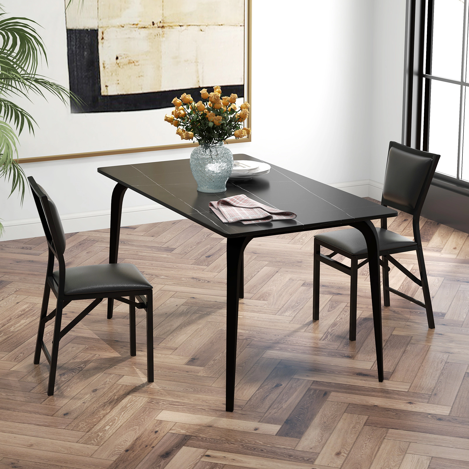 LJG Set of 2 Metal Folding Dining Chair with Space Saving Design