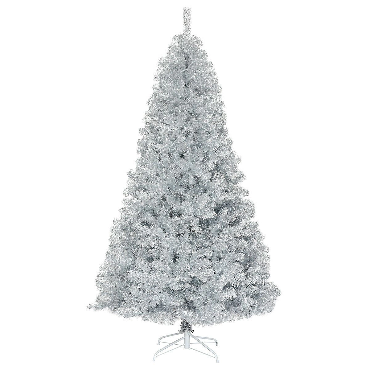 SlickBlue Shiny Silver Artificial Christmas Tree with Hinged Branches