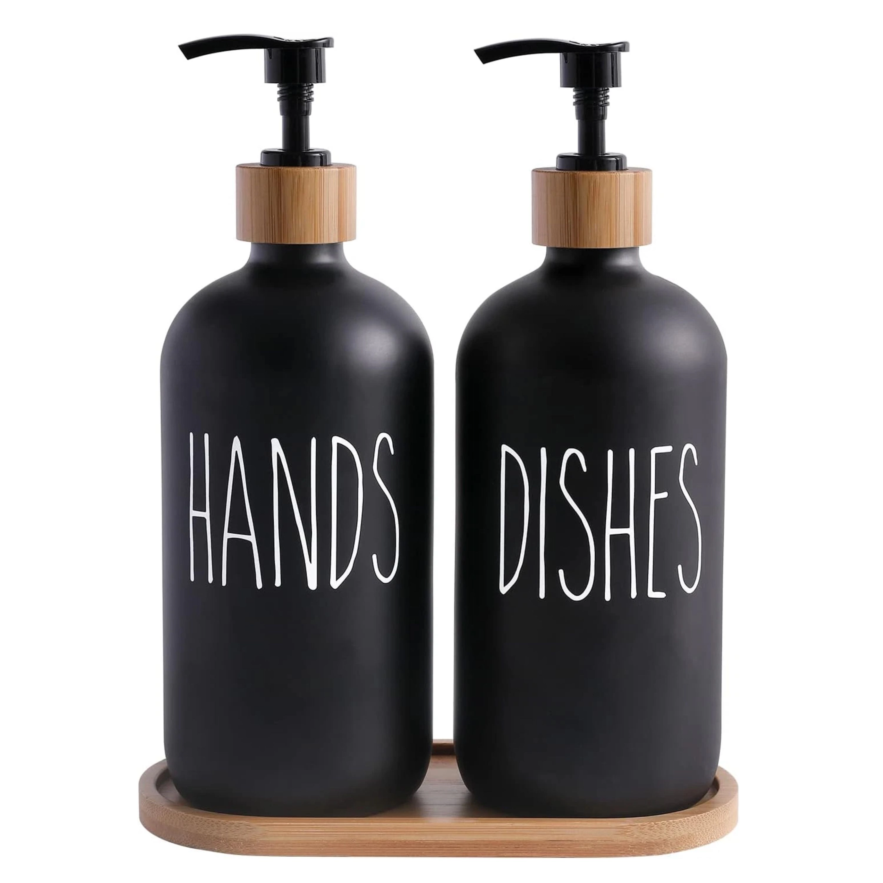 Kitcheniva Glass Soap Dispenser Set With Bamboo Tray